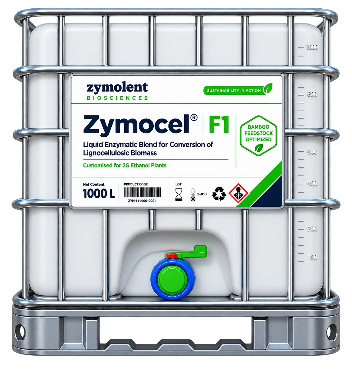 Zymocel multi-enzyme cellulase blend in a bulk IBC container